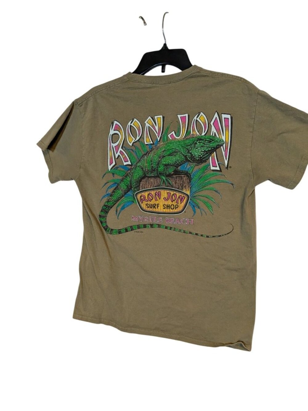 Ron Jon Surf Shop Myrtle Beach Iguana Graphic T-Shirt Khaki Cotton Short Sleeve